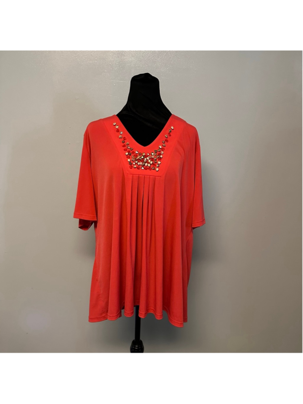 Women's Susan Graver Style size XL Coral Tunic Top with Gold Embellishments